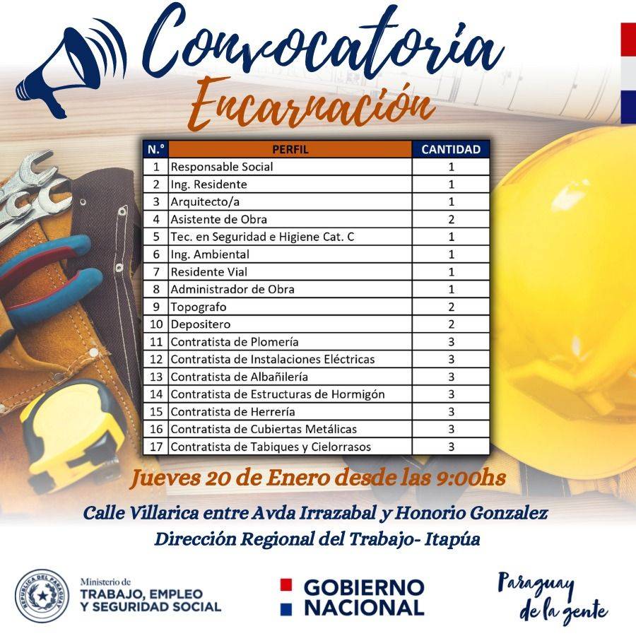 Ministerio de Trabajo realiza mañana feria de empleo en la ciudad de Encarnación