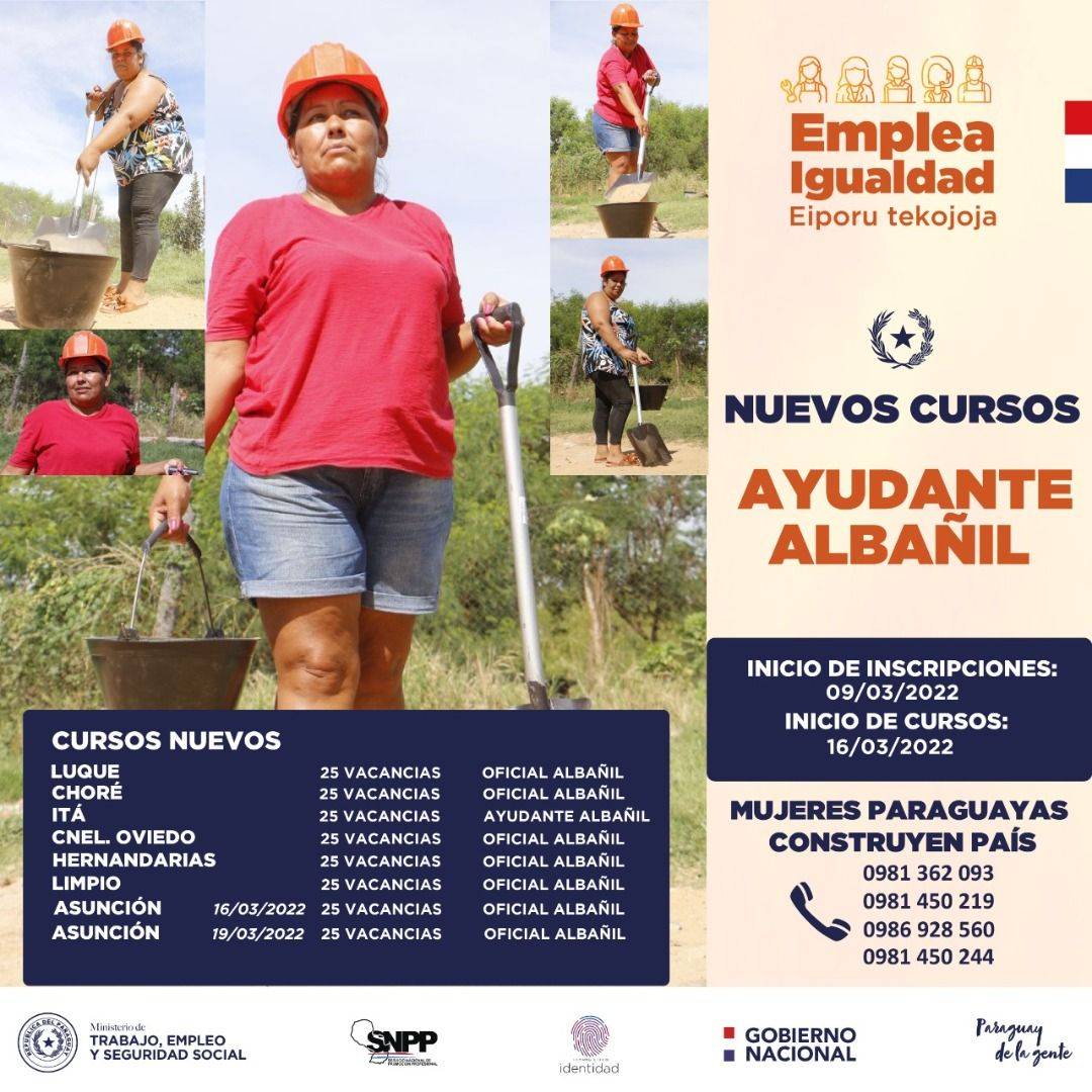 Ministerio de Trabajo invita a las mujeres a inscribirse en cursos de albañilería