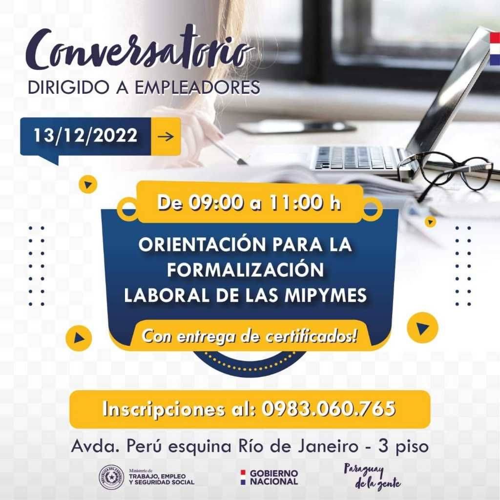 Ministerio de Trabajo realizará conversatorio sobre formalización laboral, dirigido a las mipymes