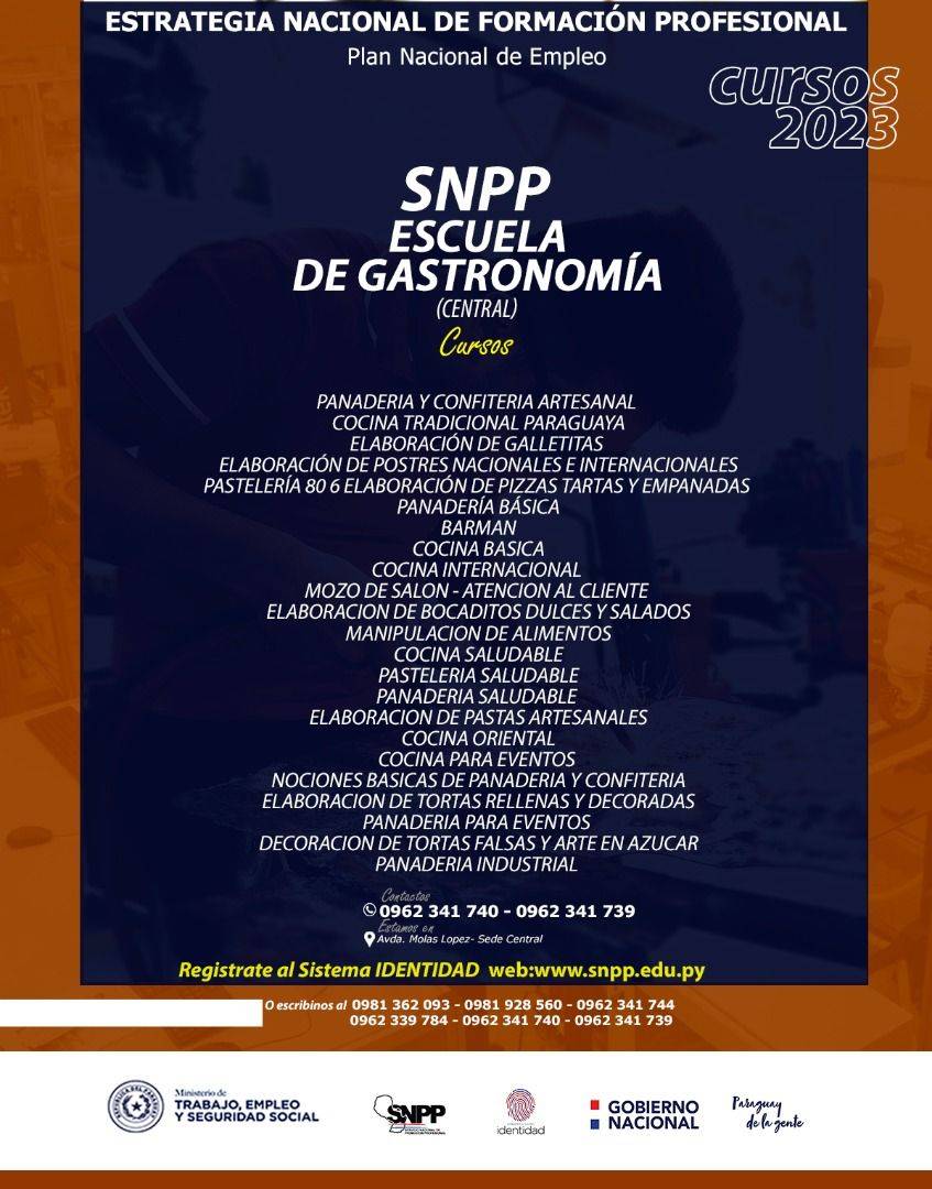 El Ministerio de Trabajo brindará varios cursos de gastronomía a través del SNPP