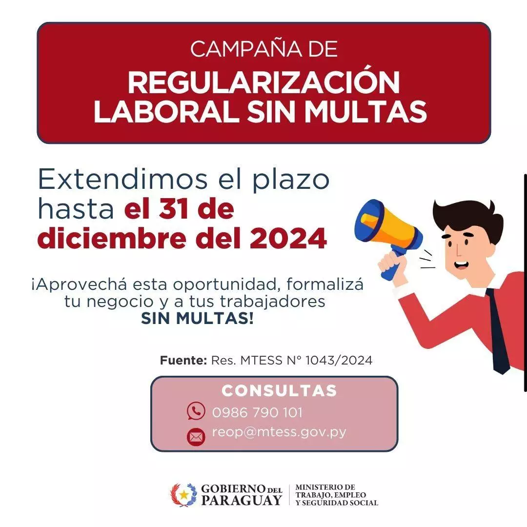 Ministerio de Trabajo extiende campaña de regularización laboral sin multas hasta el 31 de diciembre