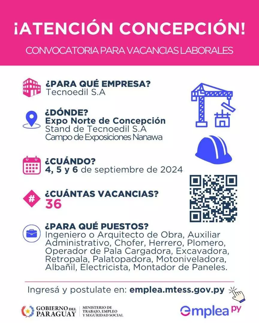 Convocan a buscadores de empleo para obras de Paracel en Concepción